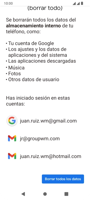 Pulsa Borrar todos los datos.