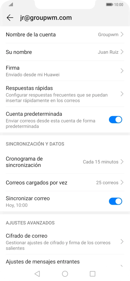 Pulsa Nombre de la cuenta e introduce el nombre de la cuenta de correo electrónico.