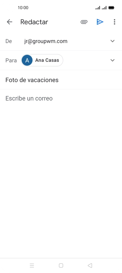 Pulsa en el campo de escritura y escribe el texto del correo electrónico. Pulsa en el campo de escritura y escribe el texto del correo electrónico.