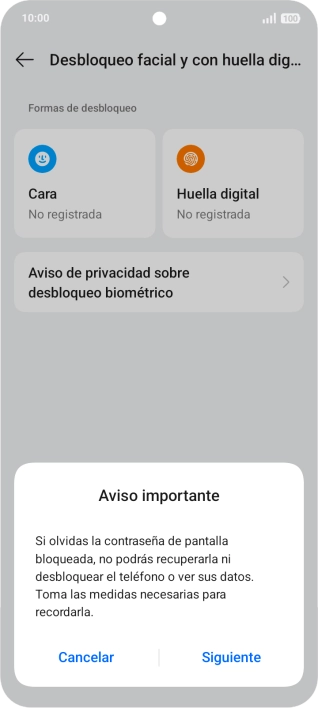 Pulsa Siguiente y sigue las indicaciones de la pantalla para crear un código de seguridad del teléfono adicional.