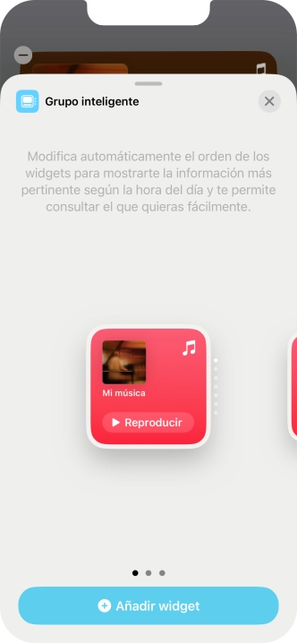 Desliza el dedo hacia la derecha o hacia la izquierda por la pantalla para seleccionar el tamaño de widget deseado.