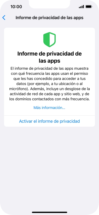 Pulsa Activar el informe de privacidad para activar la función.