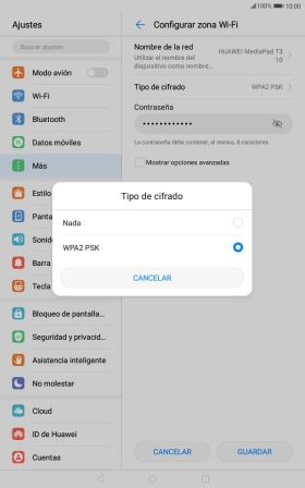 Pulsa WPA2 PSK para proteger la conexión wifi con una contraseña.