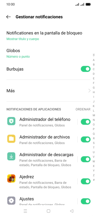 Pulsa el indicador junto a las apps deseadas para activar o desactivar la función.