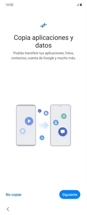 Puedes transferir el contenido de otro teléfono cuando activas tu teléfono por primera vez y cuando lo has restablecido. Cuando aparezca en la pantalla del teléfono esta imagen, ya está listo para la transmisión del contenido del otro teléfono.