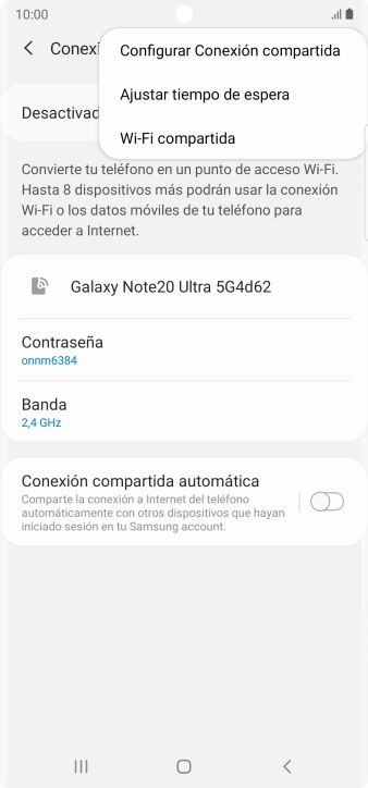 Pulsa Configurar Conexión compartida.