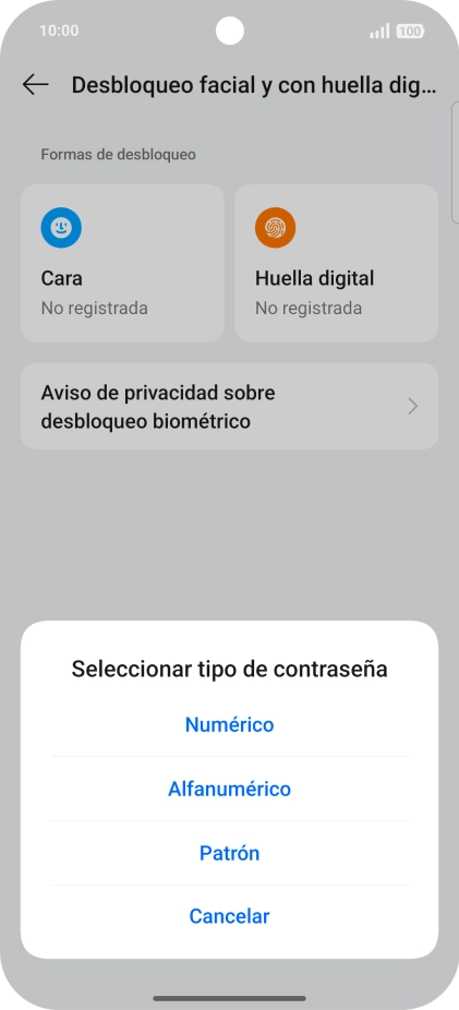 Pulsa el código de seguridad deseado.