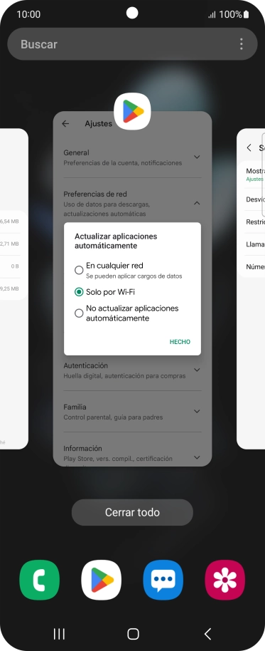Para cerrar una sola aplicación en ejecución, desliza el dedo hacia arriba sobre la aplicación deseada.