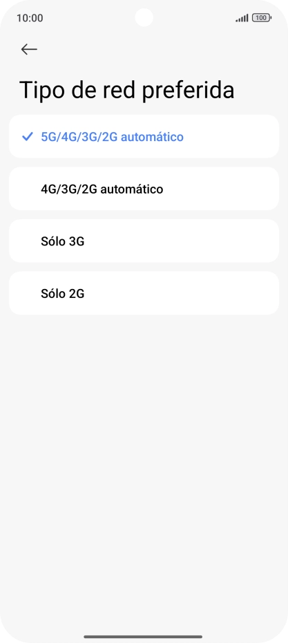 Pulsa el tipo de red deseado.