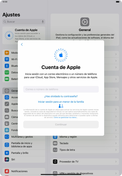 Pulsa Correo o número de teléfono e introduce el nombre de usuario de tu ID de Apple.