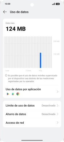 El consumo total de datos se visualiza ahora en la pantalla.