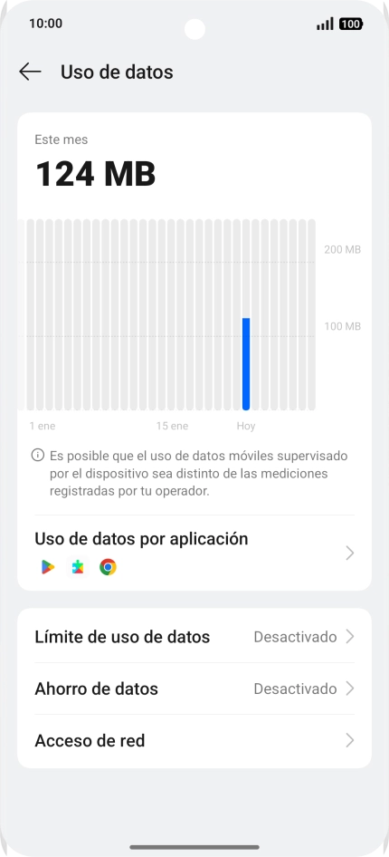 El consumo total de datos se visualiza ahora en la pantalla.