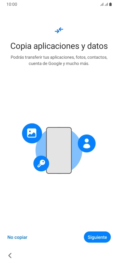 Puedes transferir el contenido de otro teléfono cuando activas tu teléfono por primera vez y cuando lo has restablecido. Cuando aparezca en la pantalla del teléfono esta imagen, ya está listo para la transmisión del contenido del otro teléfono.