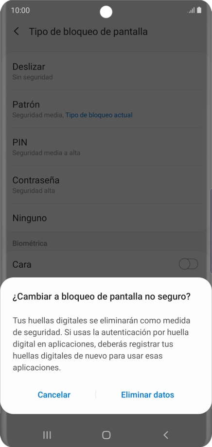 Pulsa Eliminar datos.