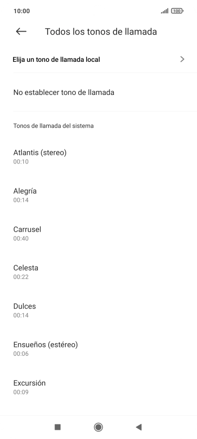 Pulsa Elija un tono de llamada local.