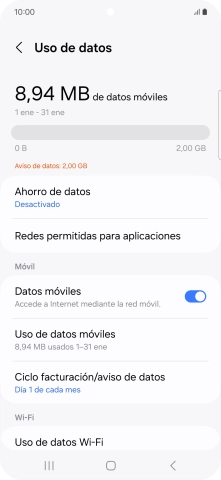 El consumo total de datos se visualiza ahora en la pantalla.