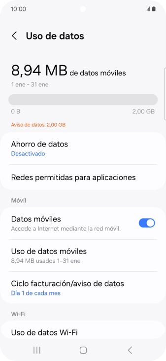 El consumo total de datos se visualiza ahora en la pantalla.