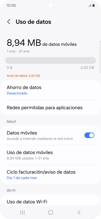 El consumo total de datos se visualiza ahora en la pantalla.