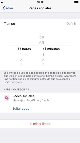 Configura el límite de tiempo deseado para el uso de la categoría seleccionada.