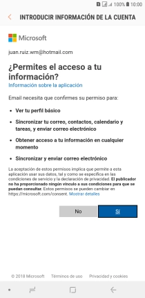 Si aparece en la pantalla esta imagen, tu cuenta de correo electrónico ha sido reconocida y configurada automáticamente. Sigue las indicaciones de la pantalla para terminar la configuración.