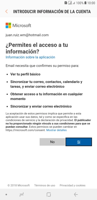 Si aparece en la pantalla esta imagen, tu cuenta de correo electrónico ha sido reconocida y configurada automáticamente. Sigue las indicaciones de la pantalla para terminar la configuración.