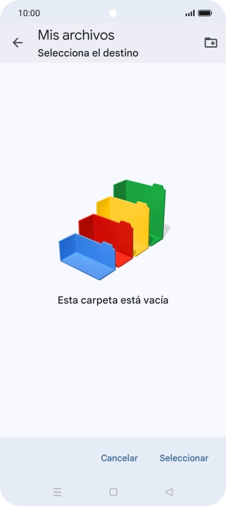 Si deseas crear una nueva carpeta, pulsa el icono de nueva carpeta y sigue las indicaciones de la pantalla para crearla.