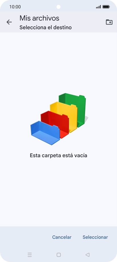 Si deseas crear una nueva carpeta, pulsa el icono de nueva carpeta y sigue las indicaciones de la pantalla para crearla.