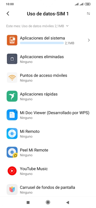 El consumo total de datos se visualiza ahora en la pantalla.