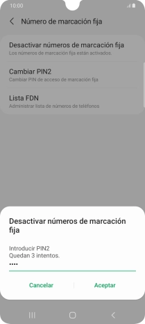 Introduce el código PIN2 y pulsa Aceptar.