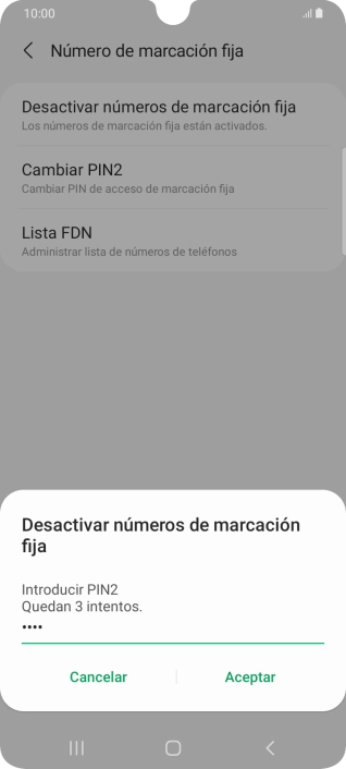 Introduce el código PIN2 y pulsa Aceptar.