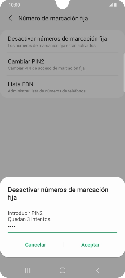 Introduce el código PIN2 y pulsa Aceptar.