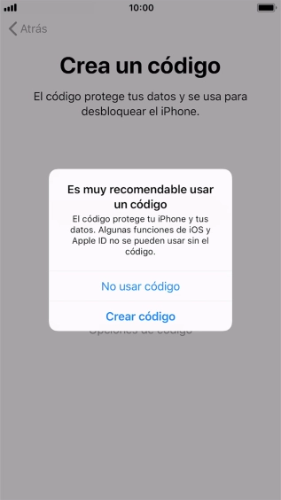 Si desactivas la función, pulsa No usar código.