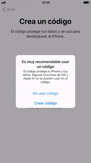 Si desactivas la función, pulsa No usar código.