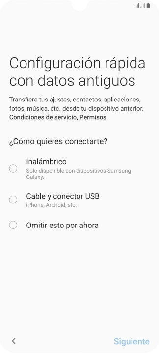 Puedes transferir el contenido de otro teléfono cuando activas tu teléfono por primera vez y cuando lo has restablecido. Cuando aparezca en la pantalla del teléfono esta imagen, ya está listo para la transmisión del contenido del otro teléfono.