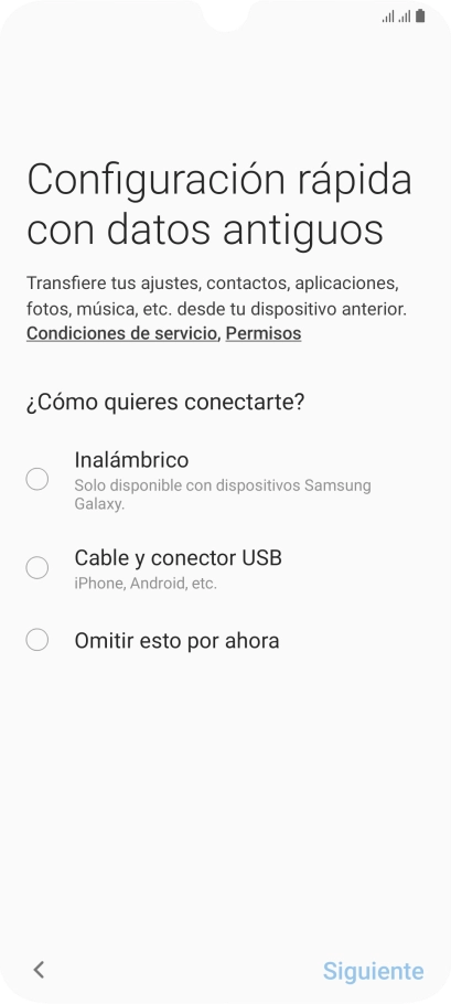 Puedes transferir el contenido de otro teléfono cuando activas tu teléfono por primera vez y cuando lo has restablecido. Cuando aparezca en la pantalla del teléfono esta imagen, ya está listo para la transmisión del contenido del otro teléfono.