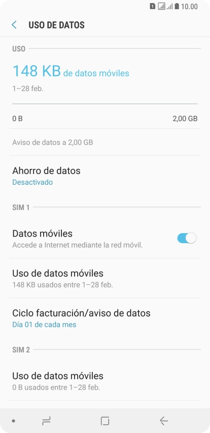 El consumo total de datos se visualiza ahora en la pantalla.