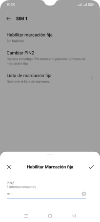 Introduce el código PIN2 y pulsa el icono de aceptar.