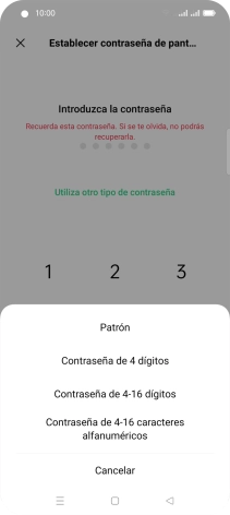 Pulsa el código de seguridad deseado y sigue las indicaciones de la pantalla para crear un código de seguridad del teléfono adicional.