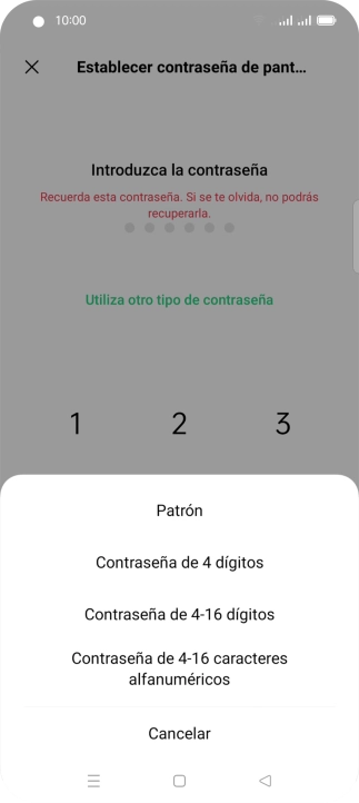Pulsa el código de seguridad deseado y sigue las indicaciones de la pantalla para crear un código de seguridad del teléfono adicional.