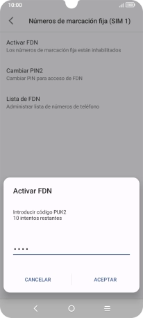 Introduce el código PIN2 y pulsa ACEPTAR.