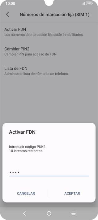 Introduce el código PIN2 y pulsa ACEPTAR.