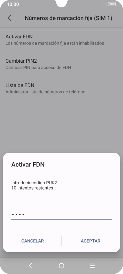 Introduce el código PIN2 y pulsa ACEPTAR.
