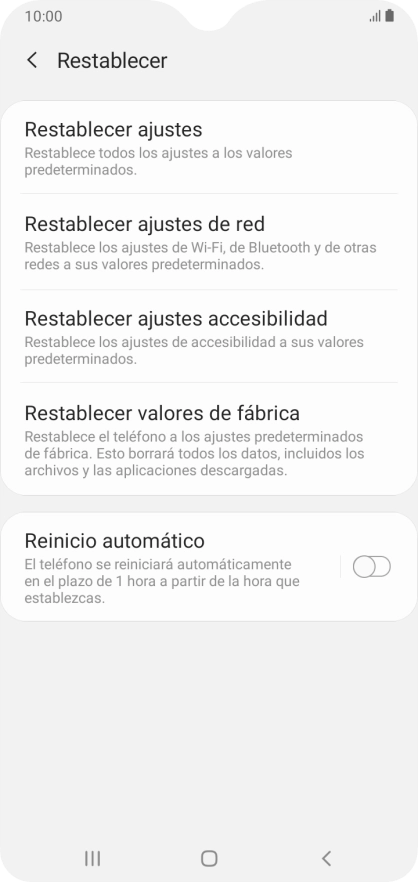 Pulsa Restablecer valores de fábrica.
