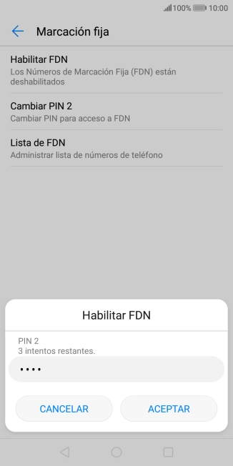 Introduce el código PIN2 y pulsa ACEPTAR.