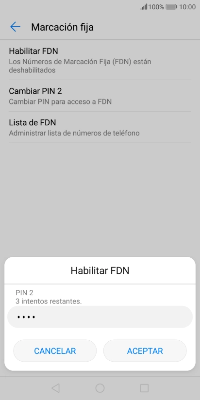 Introduce el código PIN2 y pulsa ACEPTAR.