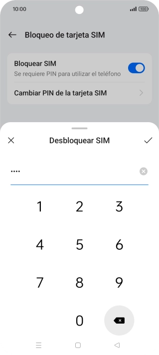 Introduce el código PIN y pulsa el icono de aceptar.