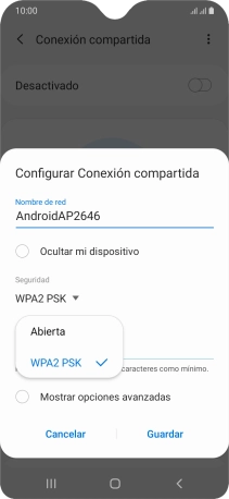 Pulsa WPA2 PSK para proteger la conexión wifi con una contraseña. Pulsa WPA2 PSK para proteger la conexión wifi con una contraseña.