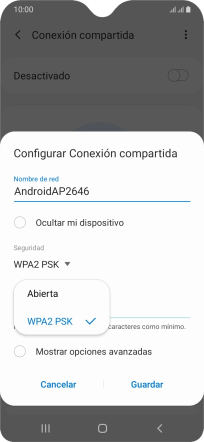 Pulsa WPA2 PSK para proteger la conexión wifi con una contraseña. Pulsa WPA2 PSK para proteger la conexión wifi con una contraseña.