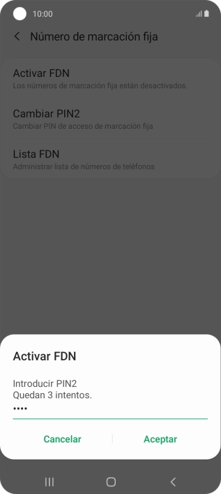 Introduce el código PIN2 y pulsa Aceptar.