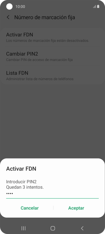 Introduce el código PIN2 y pulsa Aceptar.